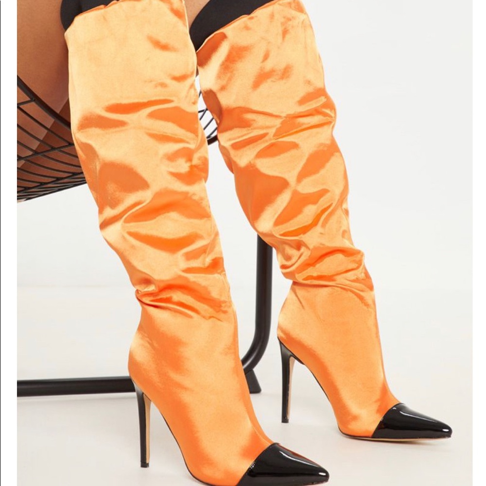 Orange Slouch Knee High Boots
